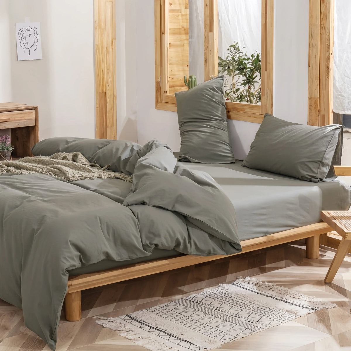 Sage Grey Doona Cover Set 100% Cotton Queen Size and King Size with matching pillow case