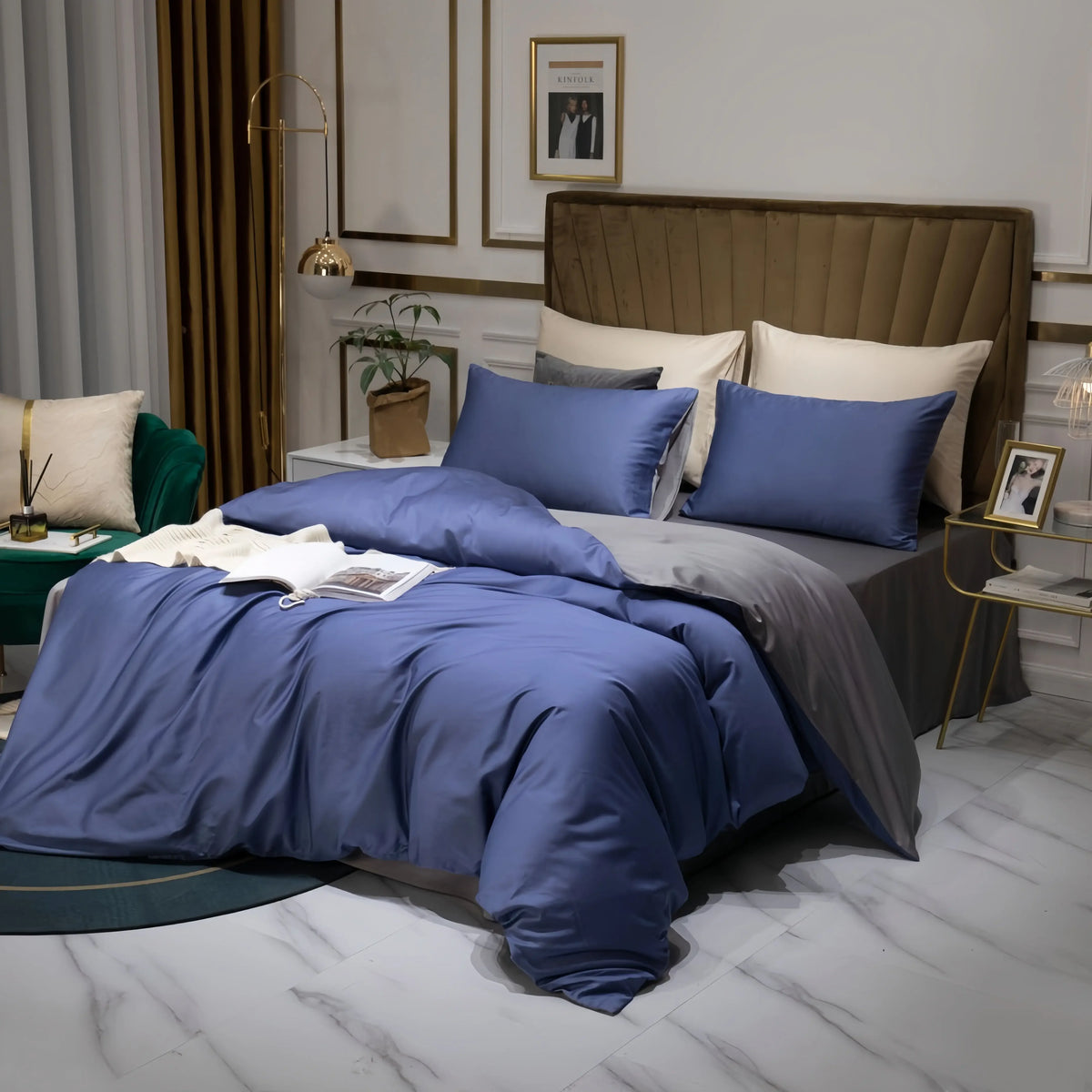 Dusk Blue Doona Cover Set | Cotton Sateen | Queen size and King Size with matching Pillow Case