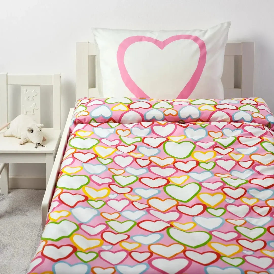 Kids Rainbow Heart Doona Cover Set | Cotton | Single size with a matching Pillow Case