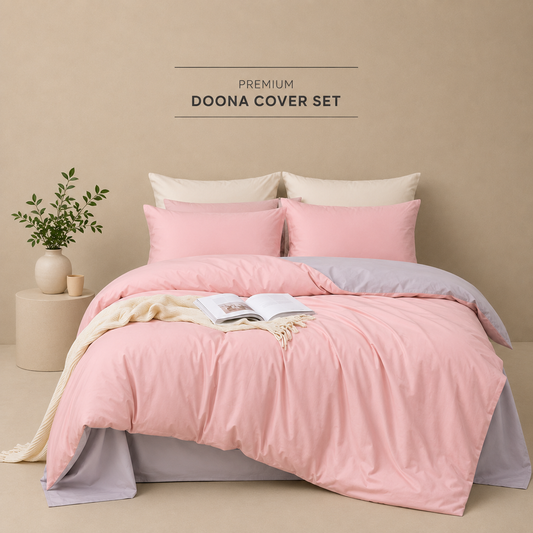 Blush Doona Cover Set | Solid Plain | Blush Pink | 100% Cotton |