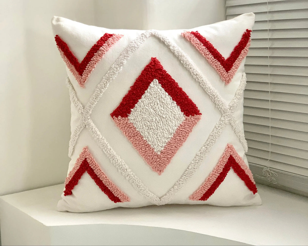 Crimson Chevron Tufted Cushion Covers 'n' Cuddles