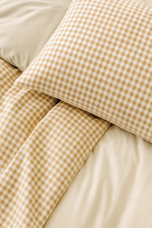 Gingham Doona Cover Set | Microfibre | Beige and White | Queen size and King size with matching Pillow case