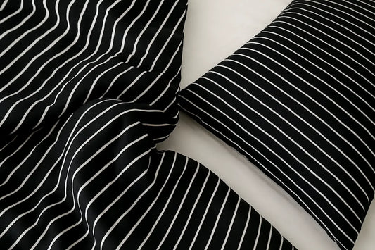 Black and white striped cotton doona cover and pillowcase set, soft bedding for cozy sleep