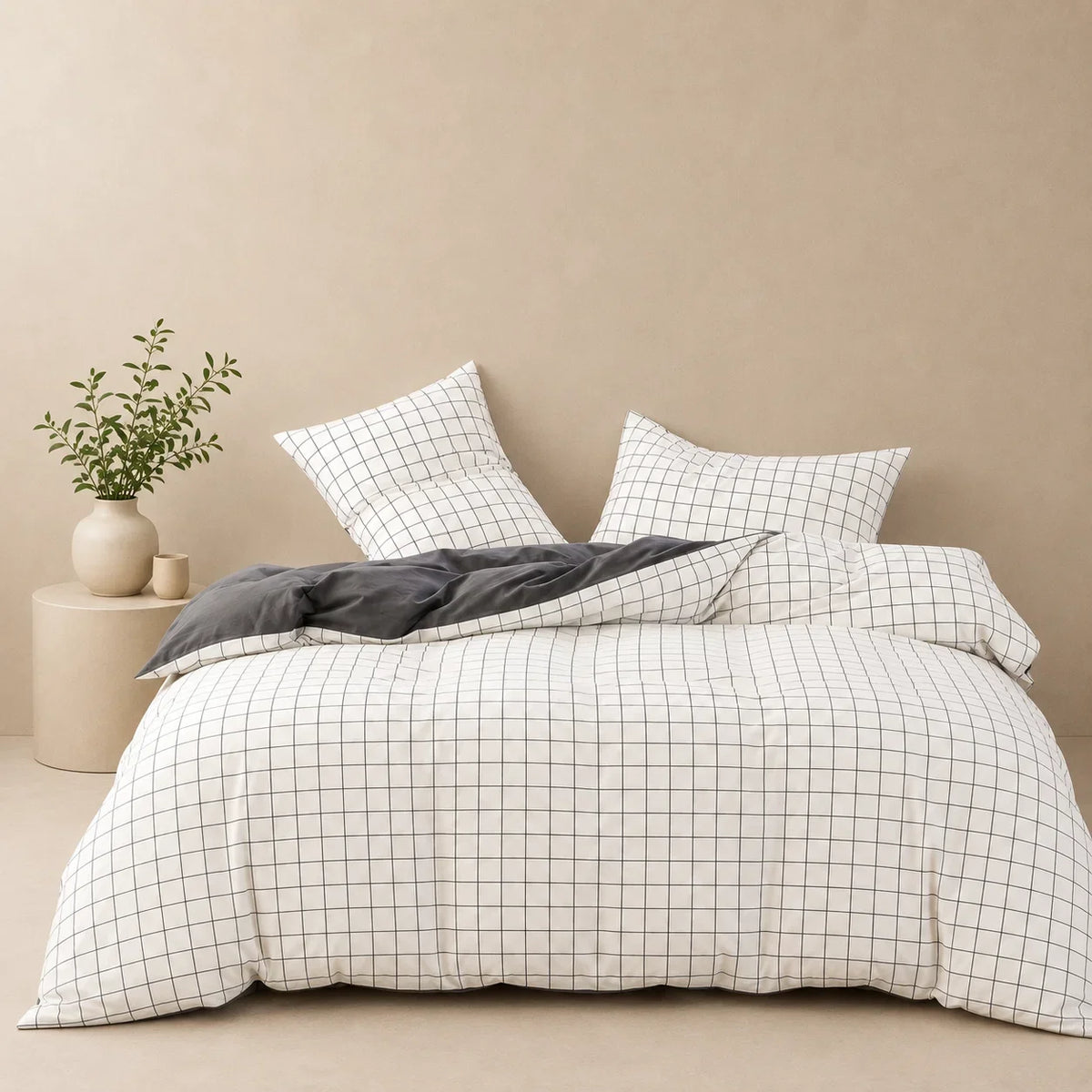 Windowpane Cotton Doona Cover Set | Windowpane Check | Natural Beige | 100% Cotton |