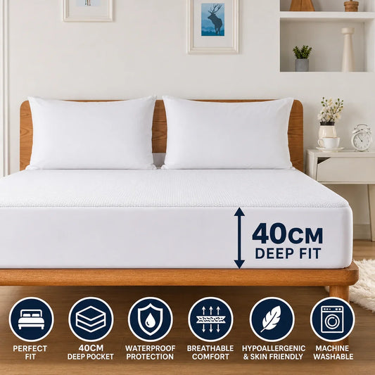 Waterproof Bamboo Mattress Protector | Deep Fit | Breathable & Hypoallergenic | White |