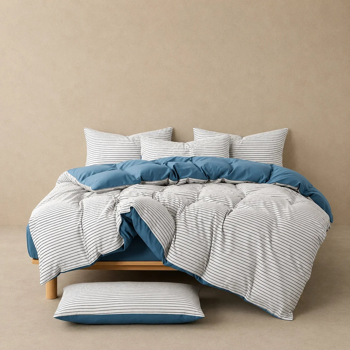 Coastal Doona Cover Set | Crisp Stripe Print | Blue & White | Brushed Microfibre |