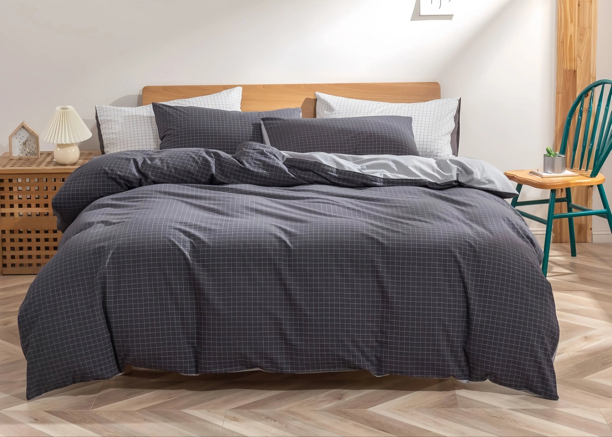 Nordi Grid Doona Cover Set 100% Cotton Queen Size and King Size with matching  pillow case