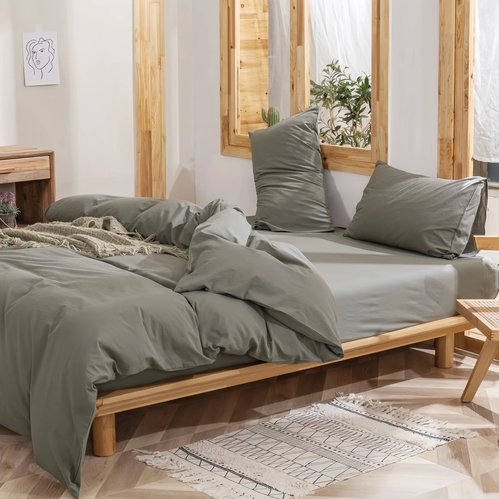 Sage Grey Doona Cover Set 100% Cotton Queen Size and King Size with matching  pillow case