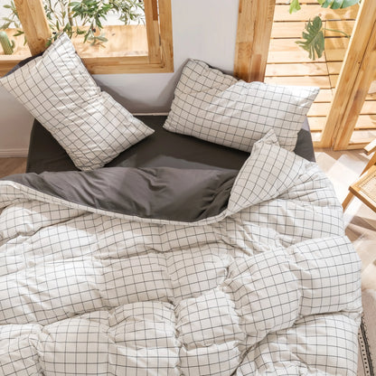 Natural Windowpane Check Doon Cover Set | 100% Cotton | Queen size and King Size with Matching Pillow case