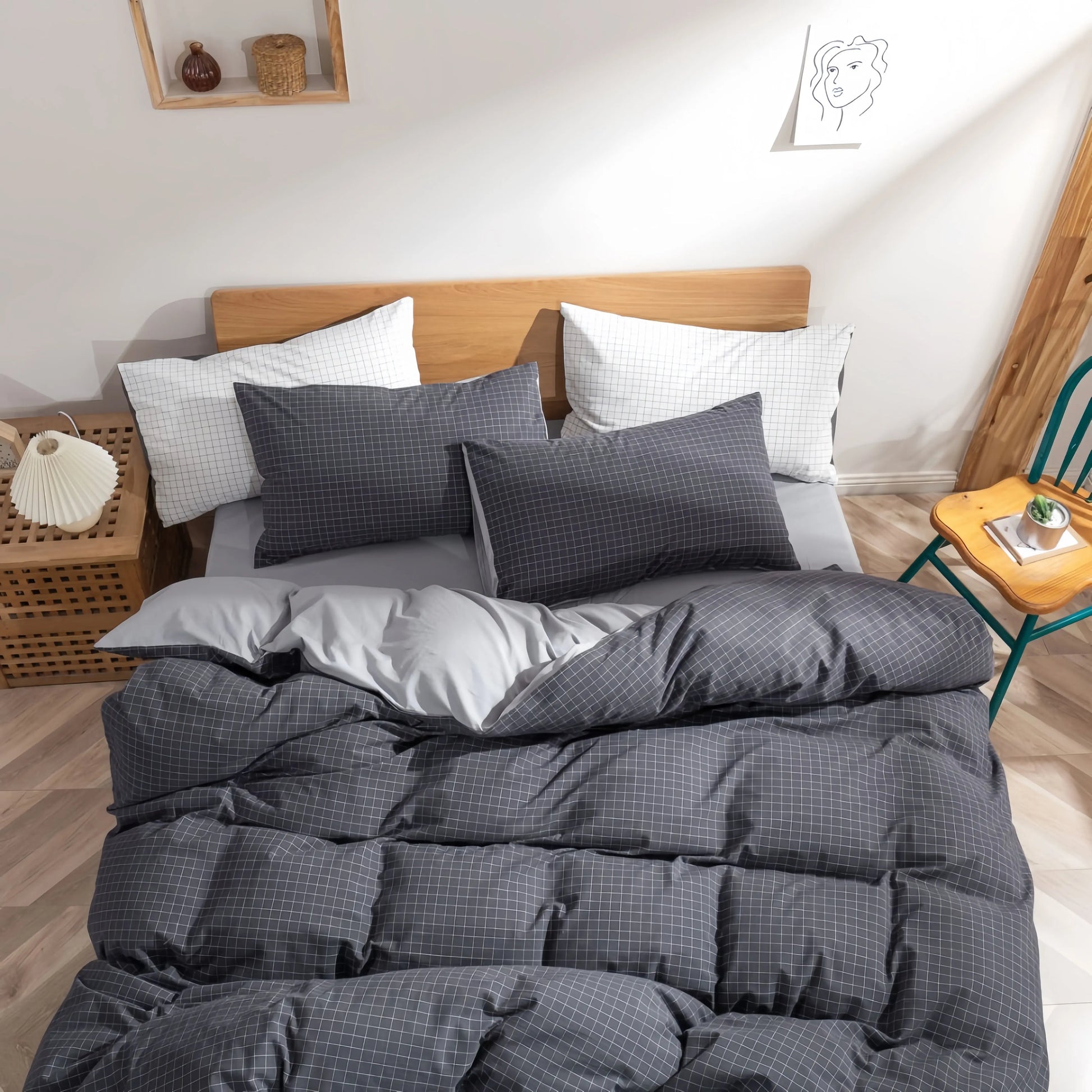 Nordi Grid Doona Cover Set 100% Cotton Queen Size and King Size with matching  pillow case