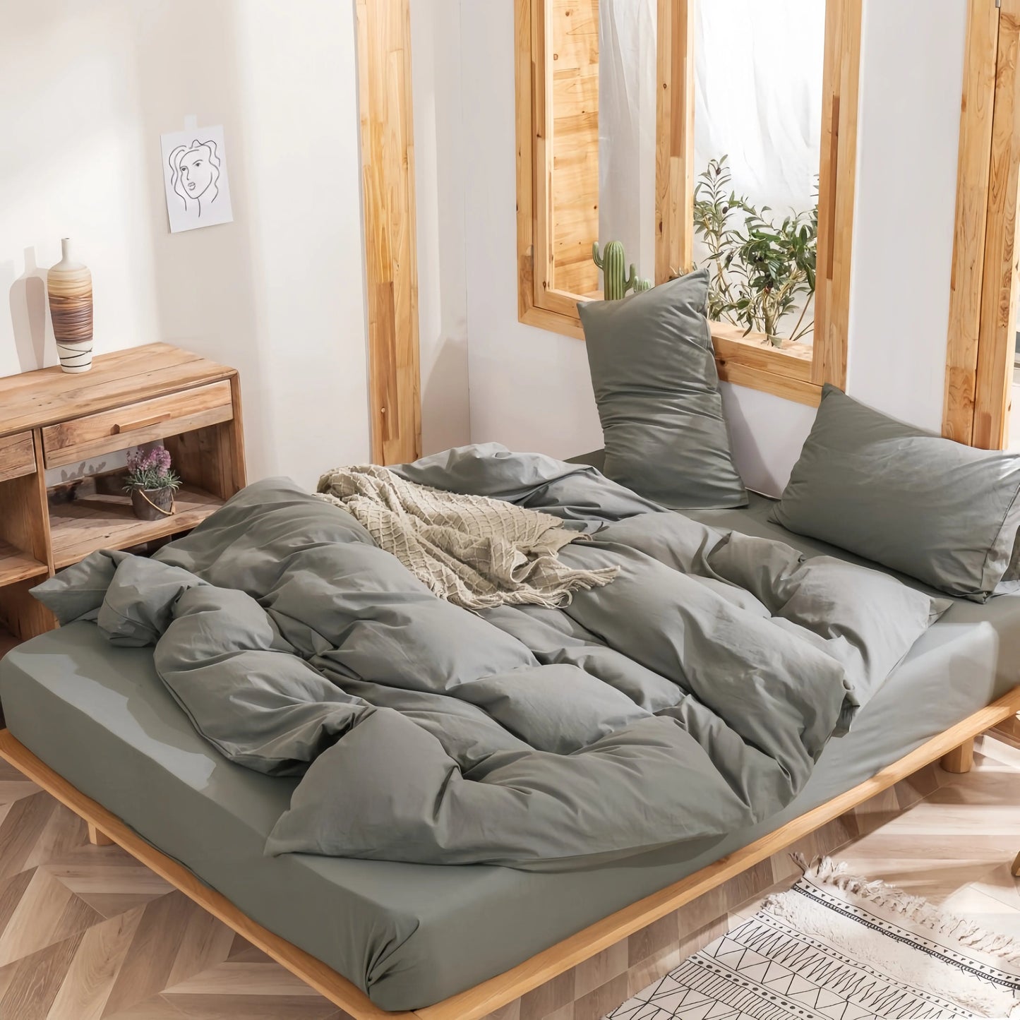 Sage Grey Doona Cover Set 100% Cotton Queen Size and King Size with matching  pillow case