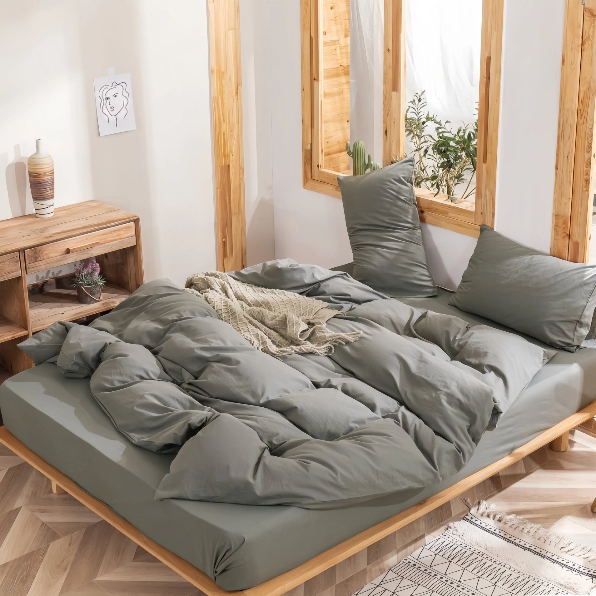 Sage Grey Doona Cover Set 100% Cotton Queen Size and King Size with matching  pillow case