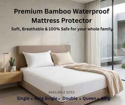 Waterproof Bamboo Mattress Protector | Deep Fit | Breathable & Hypoallergenic | White |