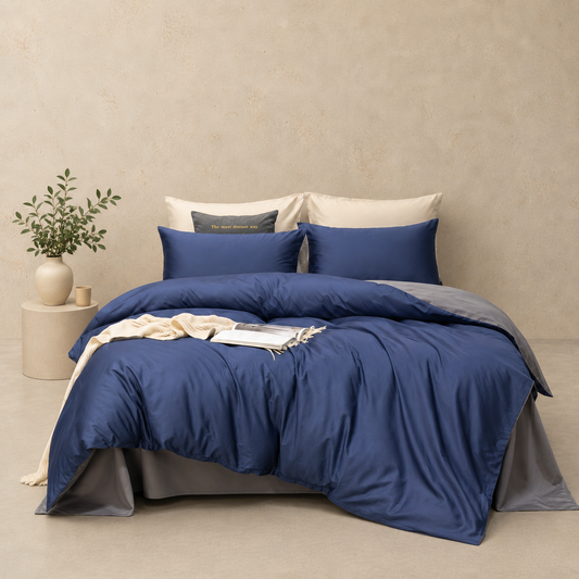 Dusk Blue Doona Cover Set | Solid Plain | Dusk Blue | 100% Cotton |