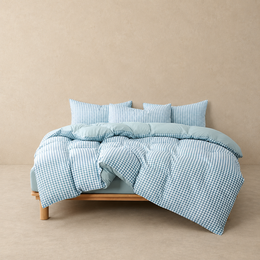 Cottage Doona Cover Set | Cosy Gingham Check | Blue & White | Brushed Microfibre |