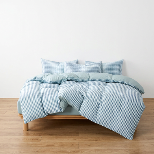 Cottage Doona Cover Set | Cosy Gingham Check | Blue & White | Brushed Microfibre |