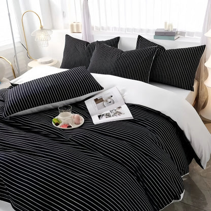 Midnight Pinstripe Doona Cover Set | Microfibre | Black and White | Queen size and King size with matching Pillow case
