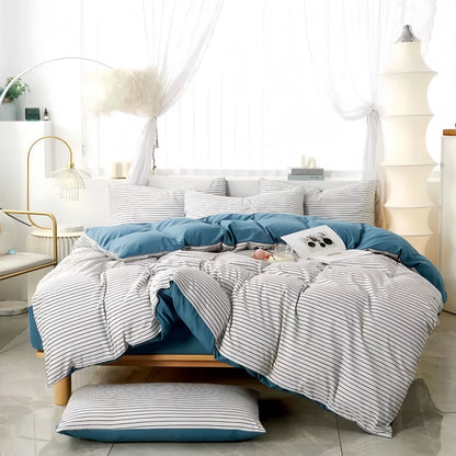 Blue Costal Stripe Doona Cover Set | Microfibre | Blue and White | Queen size and King size with matching Pillow case
