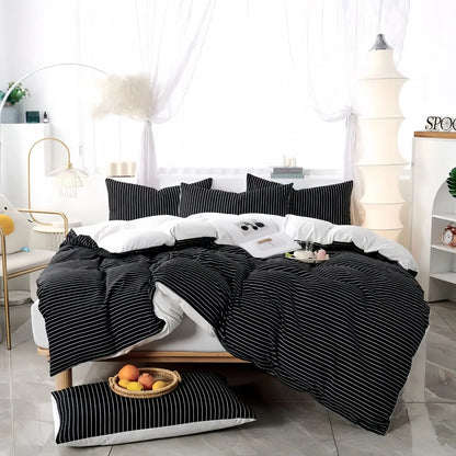 Midnight Pinstripe Doona Cover Set | Microfibre | Black and White | Queen size and King size with matching Pillow case