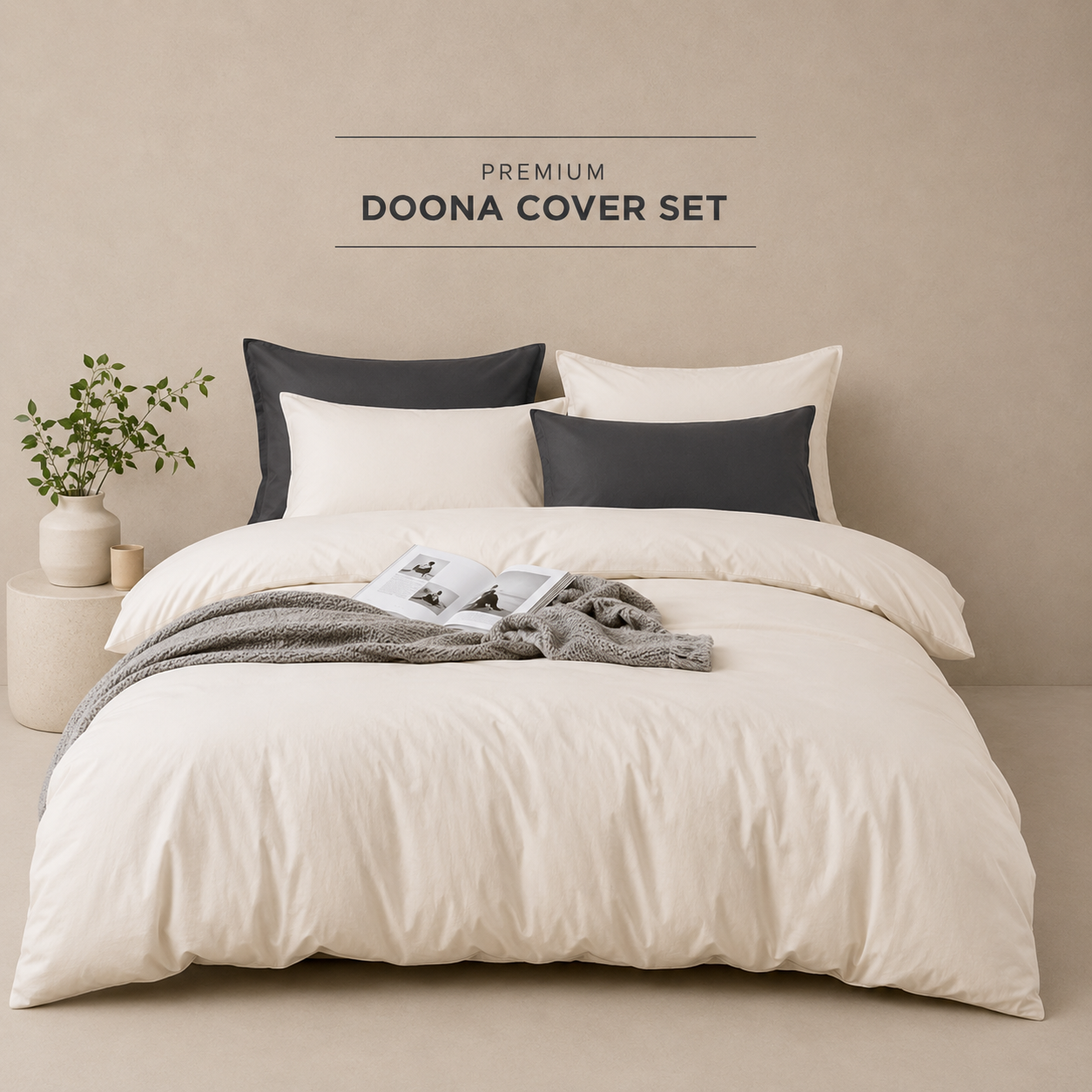 Cream Doona Cover Set | Solid Plain | Cream | 100% Cotton |