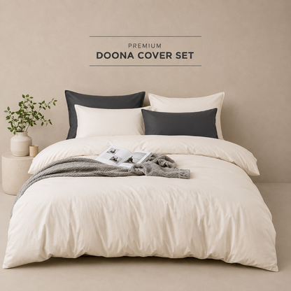 Cream Doona Cover Set | Solid Plain | Cream | 100% Cotton |