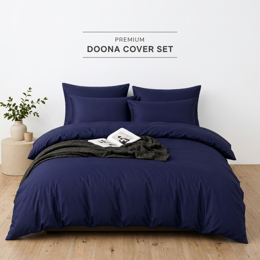 Navy Doona Cover Set | Solid Plain | Navy | 100% Cotton |