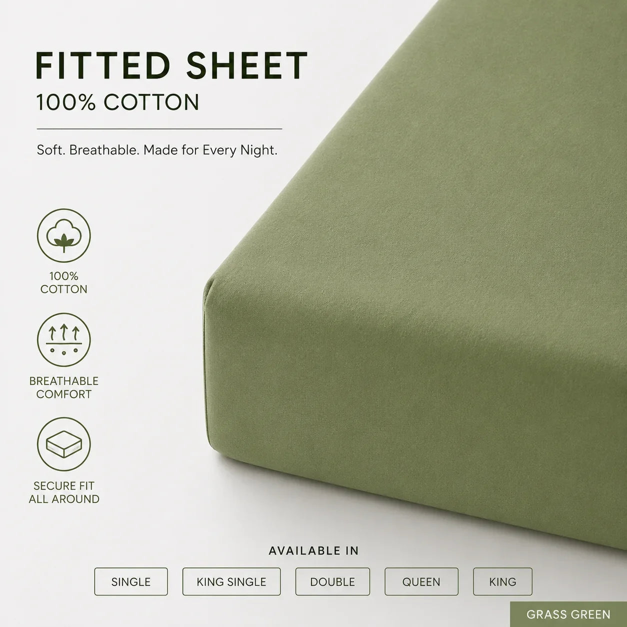 Lunaire Fitted Bed Sheet Only | 100% Cotton | Multiple Colours | Multiple Size Options