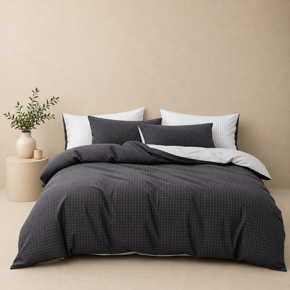 Nordic Cotton Doona Cover Set | Nordic Pattern | White & Grey | 100% Cotton |