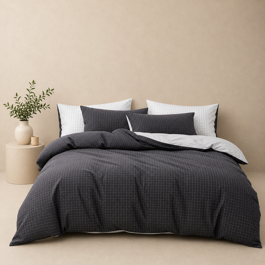 Nordic Cotton Doona Cover Set | Nordic Pattern | White & Grey | 100% Cotton |