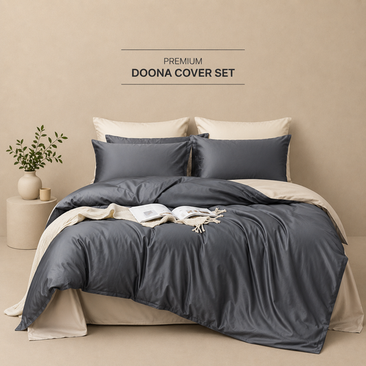 Slate Luxe Doona Cover Set | Solid Sateen Finish | Slate Grey | 100% Cotton Sateen |
