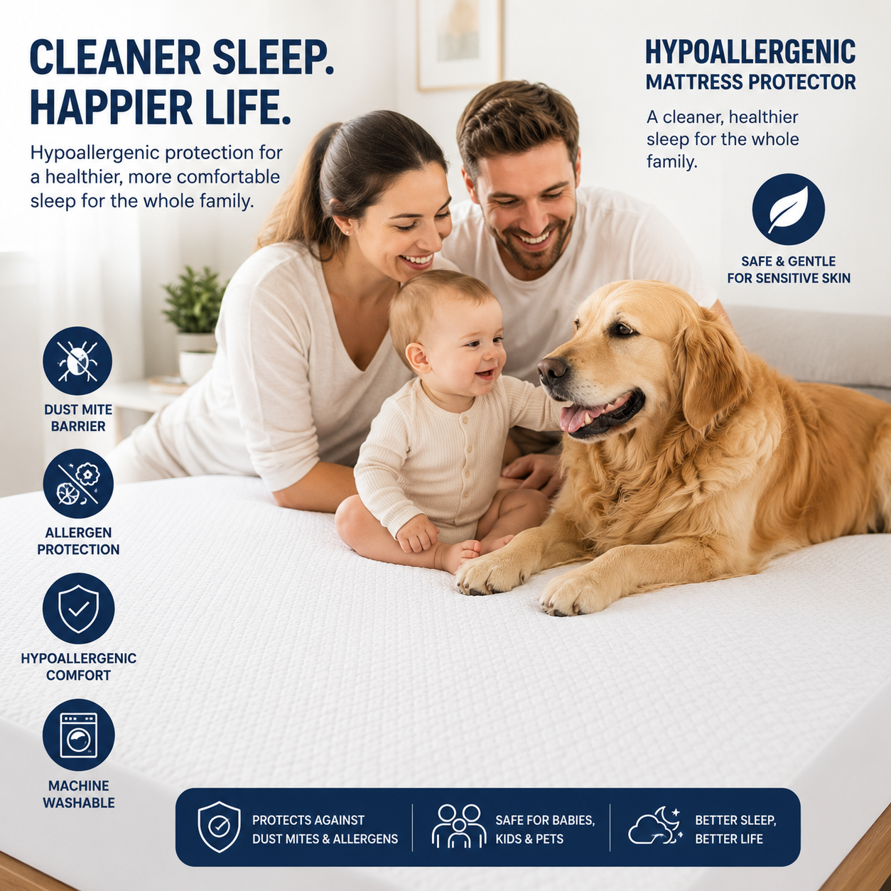 Waterproof Bamboo Mattress Protector | Deep Fit | Breathable & Hypoallergenic | White |
