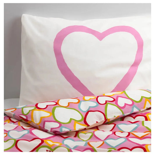 Kids Rainbow Heart Doona Cover Set | Cotton | Single size with a matching Pillow Case
