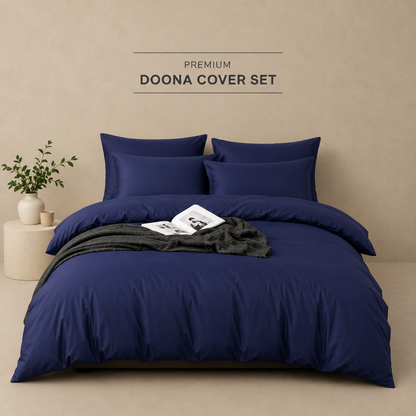 Navy Doona Cover Set | Solid Plain | Navy | 100% Cotton |