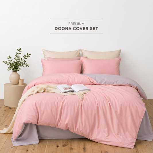 Blush Doona Cover Set | Solid Plain | Blush Pink | 100% Cotton |