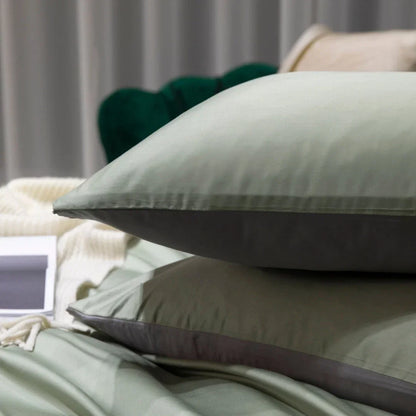 Reversible Doona Cover Set | Solid Plain | Olive Green & Grey | 100% Cotton |
