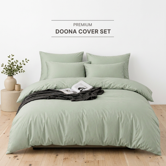 Serenity Doona Cover Set | Solid Plain | Sage Green | 100% Cotton |