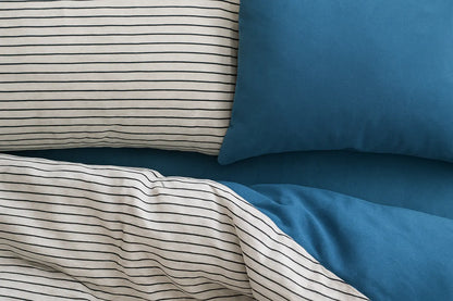 Blue Costal Stripe Doona Cover Set | Microfibre | Blue and White | Queen size and King size with matching Pillow case
