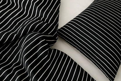 Midnight Pinstripe Doona Cover Set | Microfibre | Black and White | Queen size and King size with matching Pillow case