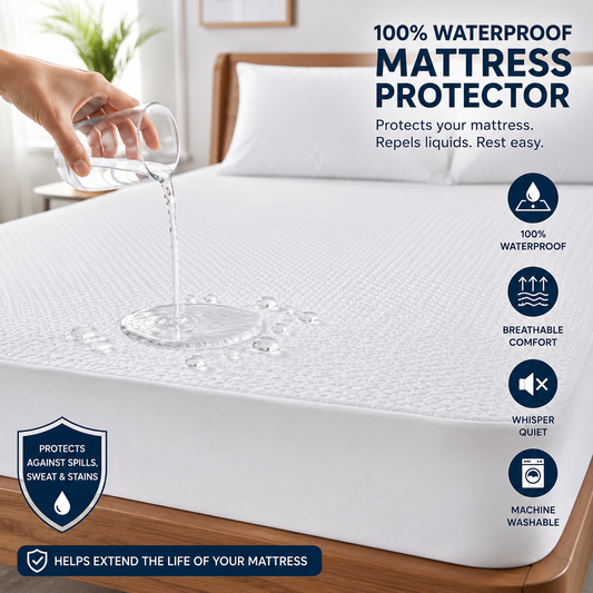 Waterproof Bamboo Mattress Protector | Deep Fit | Breathable & Hypoallergenic | White |