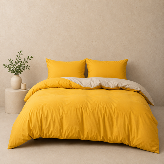 Sunshine Bliss Cotton Doona Cover Set | Solid Plain | Yellow | 100% Cotton |