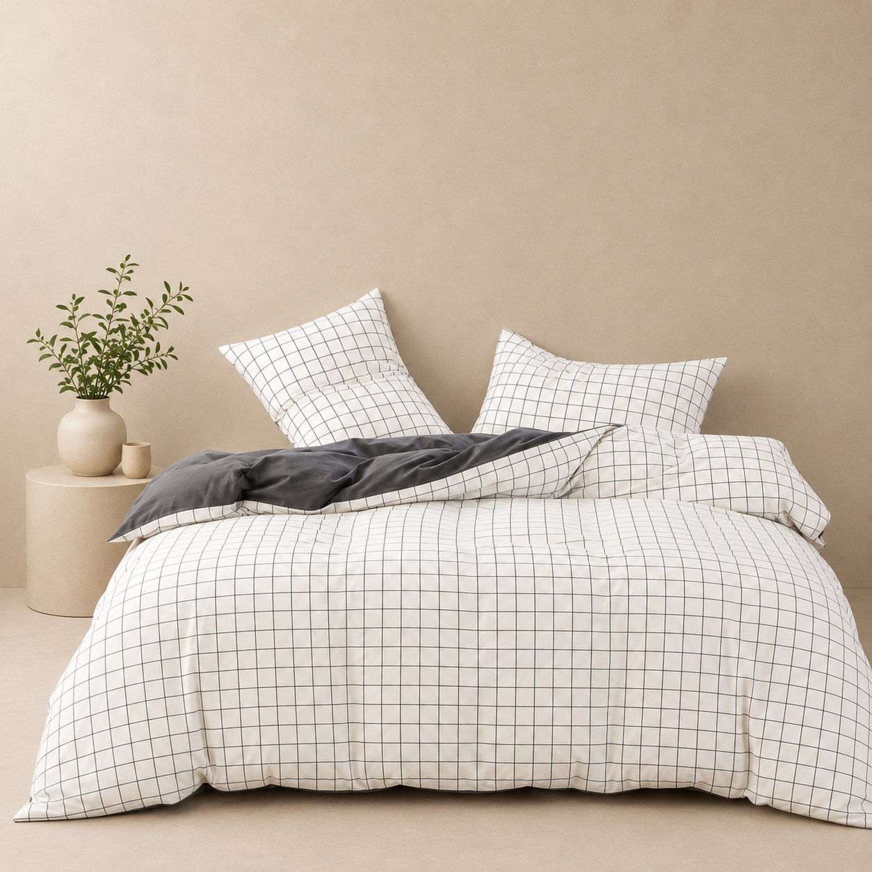 Windowpane Cotton Doona Cover Set | Windowpane Check | Natural Beige | 100% Cotton |