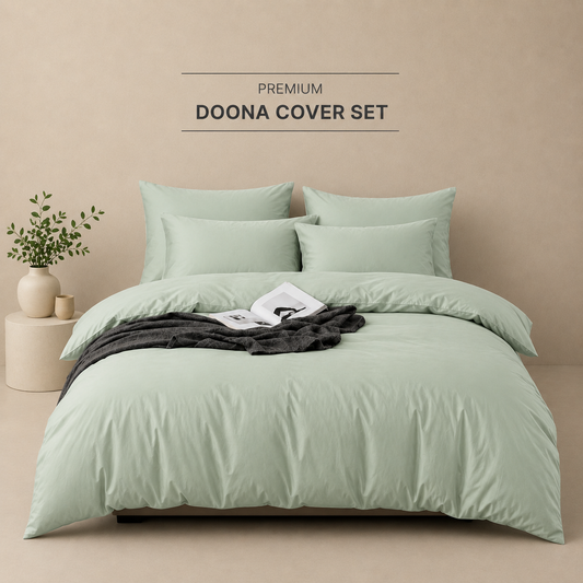 Serenity Doona Cover Set | Solid Plain | Sage Green | 100% Cotton |