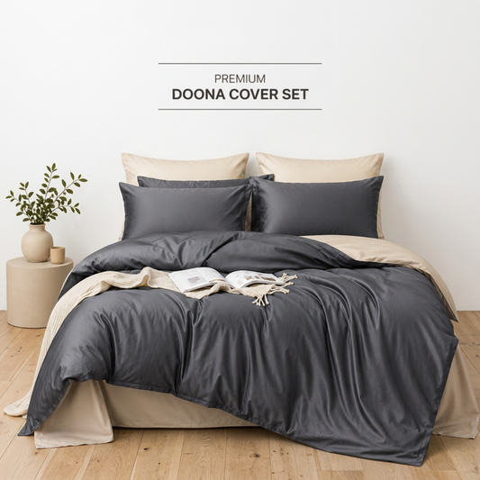 Slate Luxe Doona Cover Set | Solid Sateen Finish | Slate Grey | 100% Cotton Sateen |