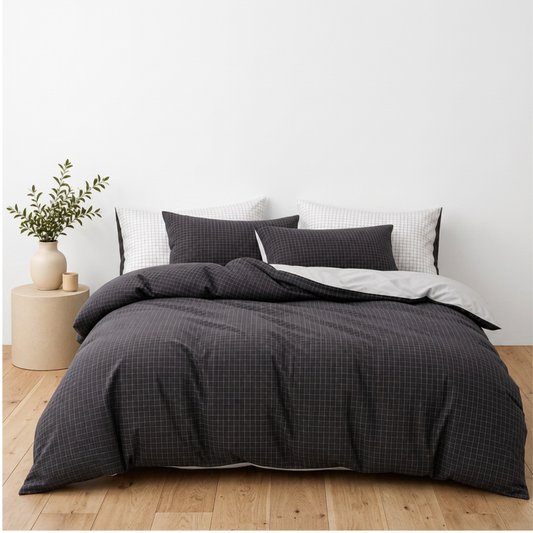 Nordic Cotton Doona Cover Set | Nordic Pattern | White & Grey | 100% Cotton |
