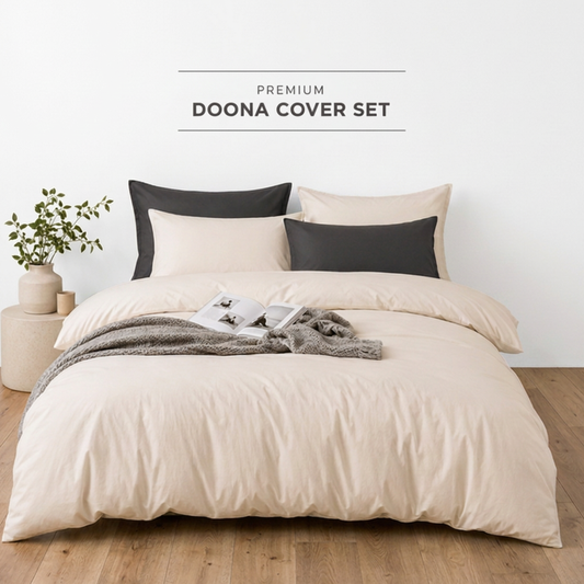 Cream Doona Cover Set | Solid Plain | Cream | 100% Cotton |
