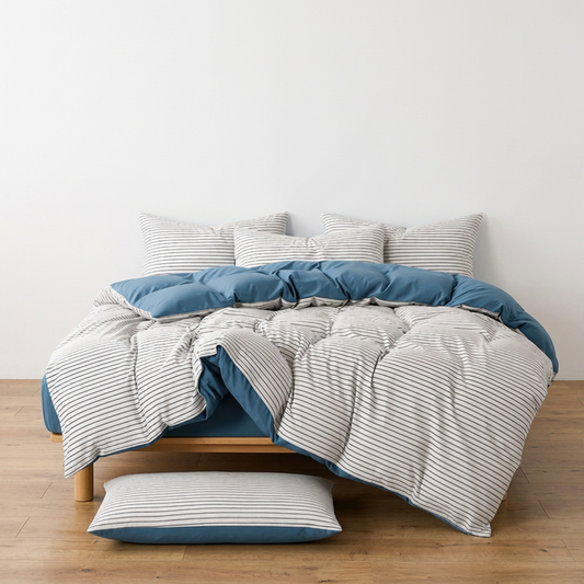 Coastal Doona Cover Set | Crisp Stripe Print | Blue & White | Brushed Microfibre |