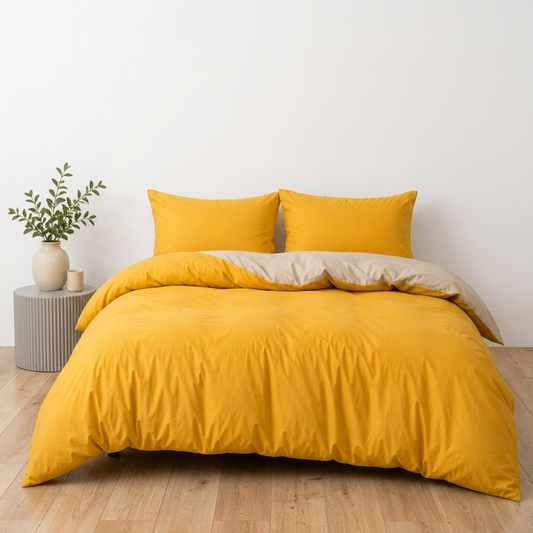Sunshine Bliss Cotton Doona Cover Set | Solid Plain | Yellow | 100% Cotton |